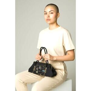 Vtg Inge Christopher Black Satin Evening Bag Beaded Butterfly Charm Chain Purse